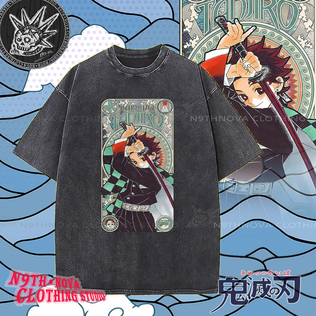 24h shipping⚡N9THNOVA[Demon Slayer] Anime Card design Washed unisex T-Shirt - Infinite Castle Arc