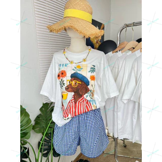 COD✅ (จัดส่งในกรุงเทพฯ) MAO Shop เสื้อยืด Oversize ป้าย Charming รวมน้องหมาสีขาว-a11