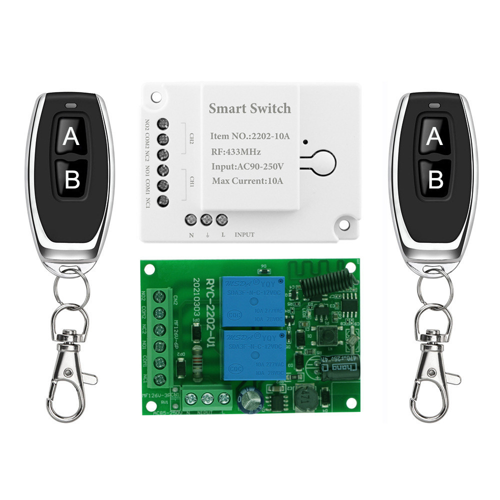 220V 2-Channel รีโมทคอนโทรลไร้สายสวิทช์ควบคุมและ 433Mhz 2-Channel AB 2-Button 1527 การเรียนรู้ Remo