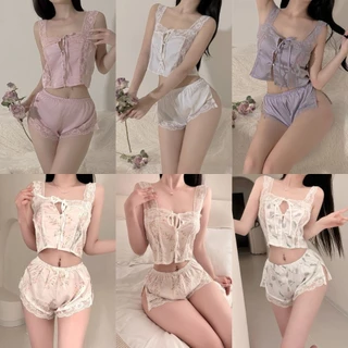 Sexy secrets⚜️⚜️ชุดนอน 2 ชิ้น ชุดนอนสตรี สายเอี๊ยม+กางเกงขาสั้น 😃😃 สายเดี่ยว ฟรีไซส์ หลายประเภท ส่งไวจากไทย