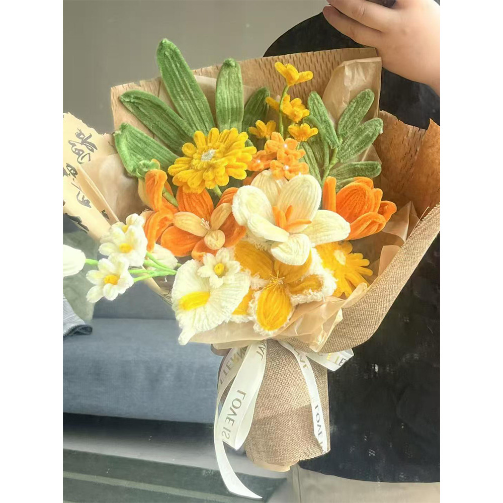 Homemade Bouquet Lily Flowers Teacher's Day Handmade Twist Stick Eternal Flowers diy Woven Gift Mate