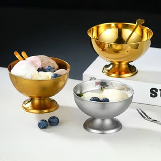 ส่งจากคลังสินค้าไทย304 ถ้วยไอศกรีมสแตนเลส Sorbet สูงชามน้ำแข็งไสชามสลัดไอศกรีมมิลค์เชคร้านหม้อไฟขนมหวานชามพาณิชย์