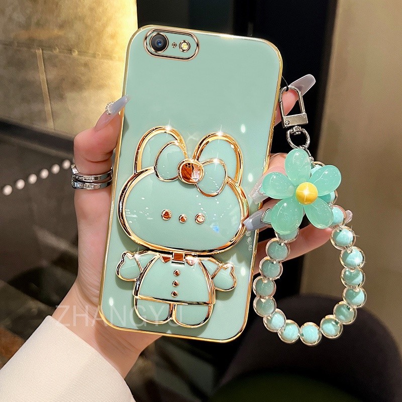 ปลอก OPPO A83 A5 PRO A5X 5G A3X A3 เคสโทรศัพท์ TPU 3D กระต่ายขาตั้งสเตอริโอ Ultra Thin Electroplated Soft Case Shock Protection Case พร้อมสร้อยข้อมือ