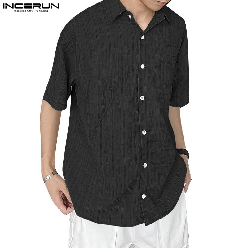 Incerun ผู้ชายเกาหลี Casual Deconstructed Design แขนสั้นสีทึบเสื้อหลวม