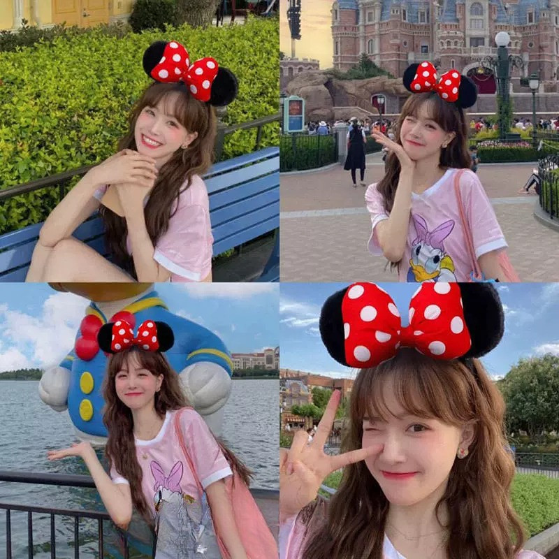 น่ารักดิสนีย์ผ้าโพกศีรษะมิกกี้คาดศีรษะประสิทธิภาพพรรคคาดศีรษะมิกกี้เมาส์โบว์อุปกรณ์ผมคริสต์มาสสาวหวานคาดศีรษะ