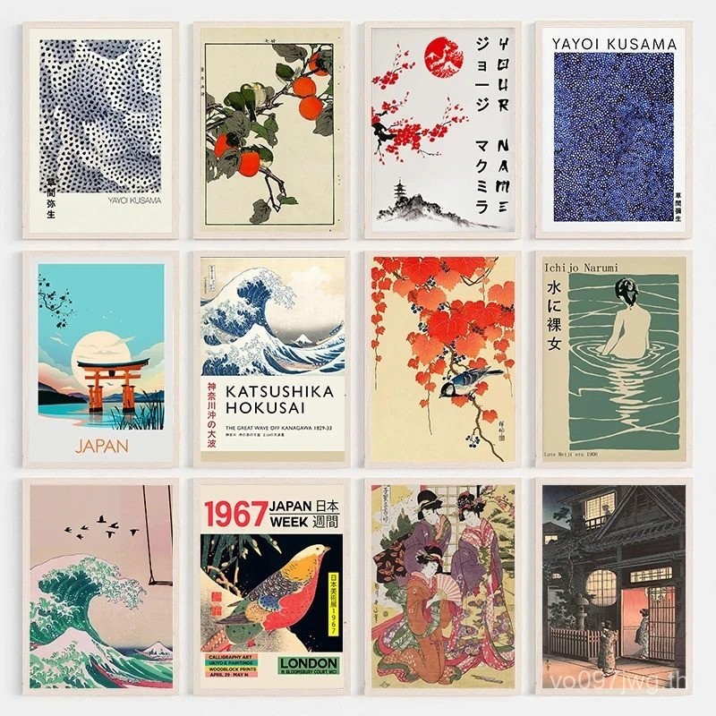 Vintage Japan Art ภาพวาดผ้าใบ Yayoi Kusama โปสเตอร์พิมพ์ Katsushika Hokusai Wall Art ภาพสําหรับห้องนั่งเล่นตกแต่งบ้าน NBZJ