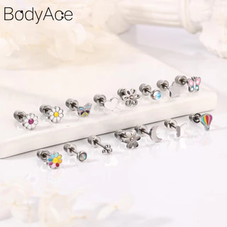 Bodyace 1 Pc 20G Rainbow ดอกไม้ต่างหู Star Ear Stud กระดูกอ่อนเจาะหู Conch ต่างหู Moon Body เครื่องประดับ