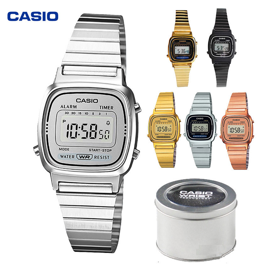 Casio Vintage ผู้หญิงนาฬิกาดิจิตอลกันน้ํา Mini Dial สแตนเลส Stap นาฬิกา LA670 F94 A168 พร้อมกล่องเหล