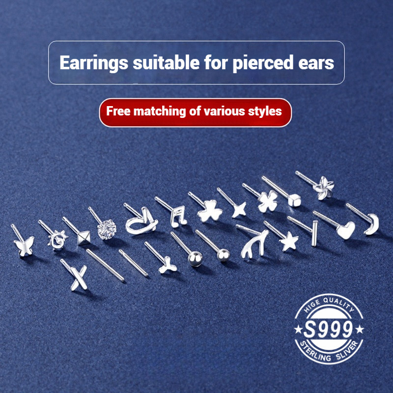 JF S999 เงินสเตอร์ลิงต่างหูเจาะหู Anti-Blocking ขนาดเล็กต่างหูของขวัญเครื่องประดับ
