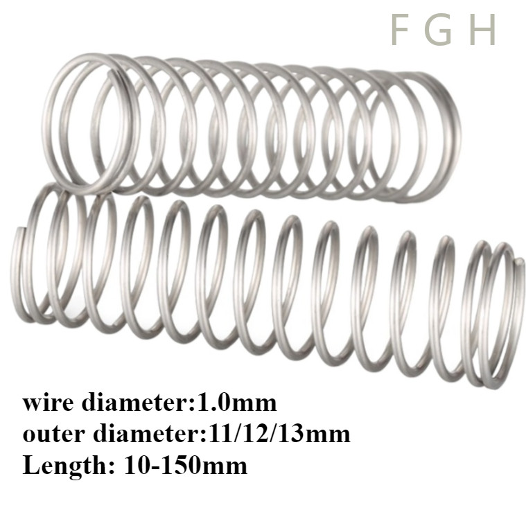[FGHYT-1-y] 10pcs สปริงกด-สปริงดัน สปริงอัด สปริงกด สปริงดันทั่วไป ขนาด สแตนเลส 304 (เส้นผ่านศูนย์กลางลวด 1.0 มม. เส้นผ่านศูนย์กลางภายนอก11/12/13 มม. ยาว 10-150 มม.) compression spring
