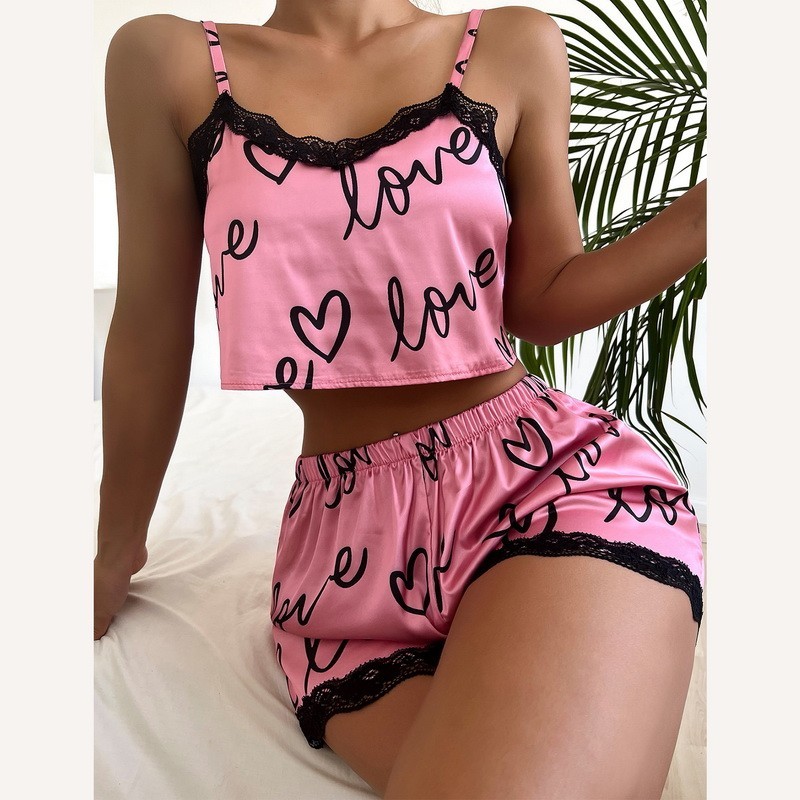 Sexy Silk Pajama Set Spring Women's Summer Pajama Set Soft Silk Satin Pajama Cut Top and Shorts Paja