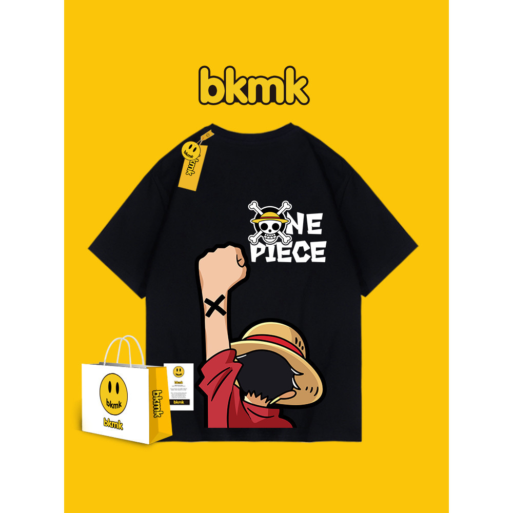 บีเคเอ็มเค ญี่ปุ่นอินเทรนด์การ์ตูนอะนิเมะแขนสั้นเสื้อยืดสําหรับผู้ชาย,หลวมและส่วนบุคคลสบายๆผ้าฝ้าย100%ชุดคู่,ครึ่งแขน