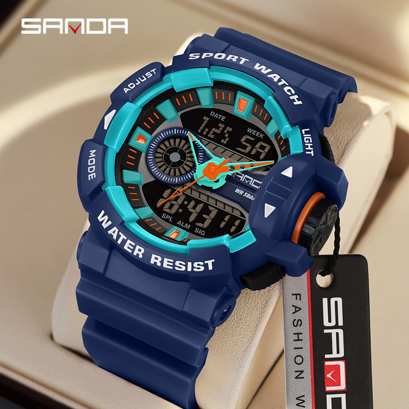 Sanda Youth สีสัน Cool กีฬากันน้ําส่วนบุคคลดิจิตอล LED นาฬิกาผู้ชายของขวัญ Tiktok สไตล์เดียวกัน SD3310-1