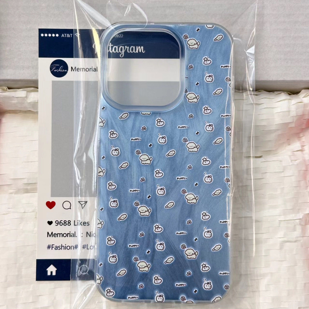 Feather Yarn ใสสีฟ้าสุนัขขนาดเล็กนมเหมาะสําหรับ Apple 15/14/13pro เคสโทรศัพท์ 12/11 ขอบตรง xr/xsmax กันกระแทก 7p เคสโทรศัพท์นุ่ม
