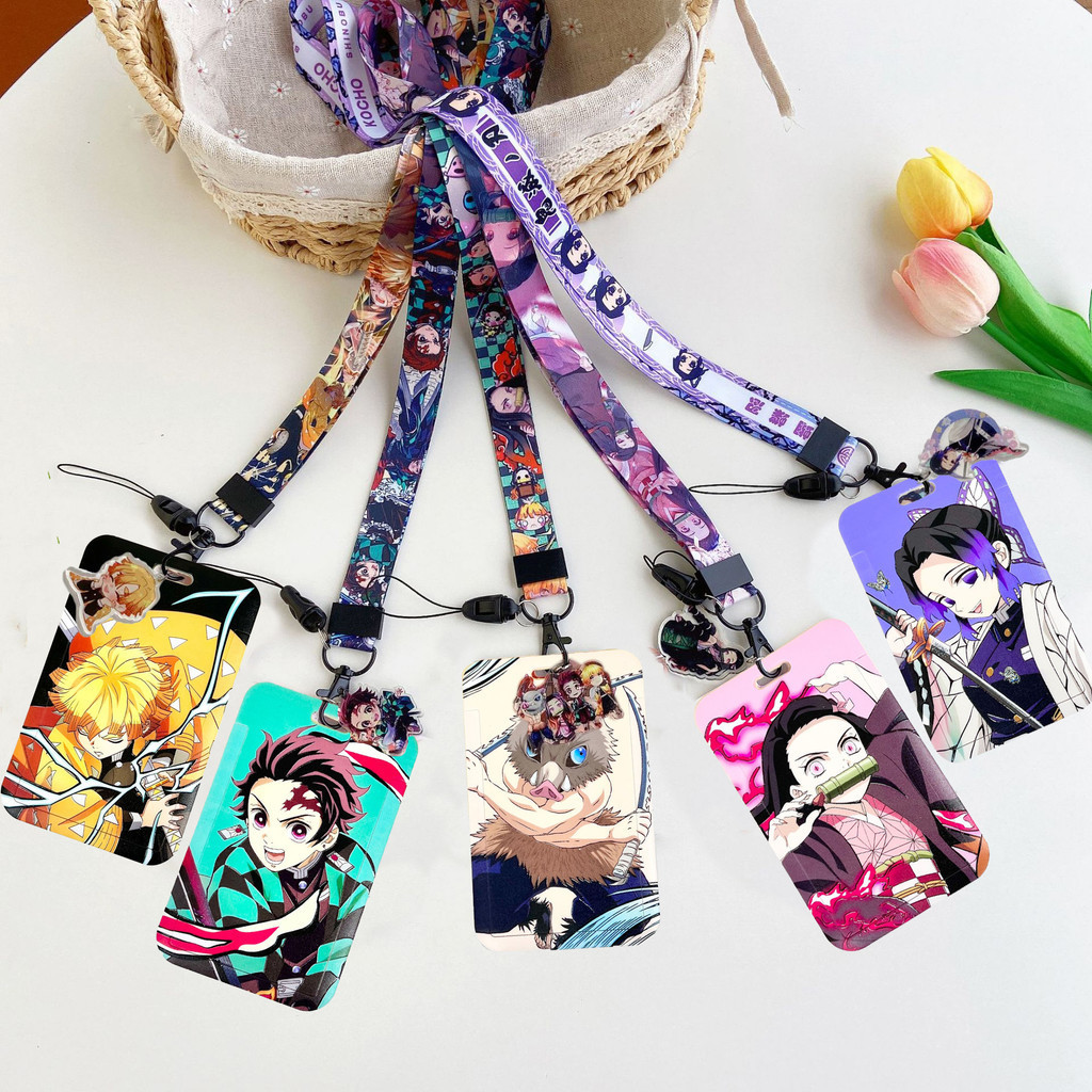Demon Slayer Name Tag ID Holders Student Cartoon Card Case Long Lanyard Access Animation Card Protection Cover