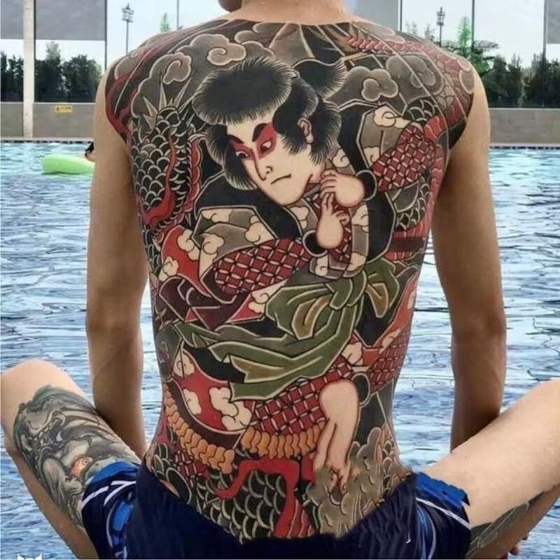 สติ๊กเกอร์รอยสัก ญี่ปุ่นเก่าแบบดั้งเดิม Yunlong Jiulang กลับสังคมผู้ชายผู้หญิงกลับกันน้ํายาวนานจําลอง Langli แถบสีขาว