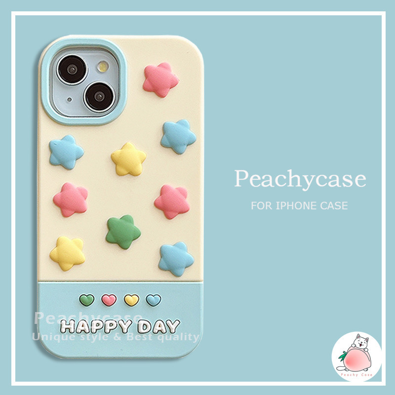 Ins 3D สีสันรูปหัวใจ Star เคสโทรศัพท์ซิลิโคนสําหรับ iPhone 15 14 13 12 Pro Max 11 15promax Anti-drop Soft ฝาหลังปลอกมือถือ