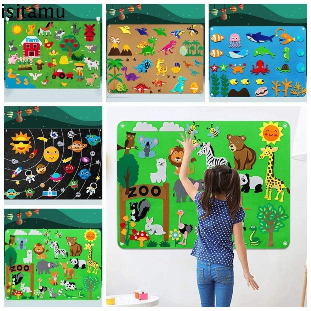 ชุดนิทานกระดานสักหลาด ISITAFT, โลกใต้น้ํา Starry Sky Payment Montessori Felt Puzzle, Sensory Toy Dinosaur World Washable Felt Preschool