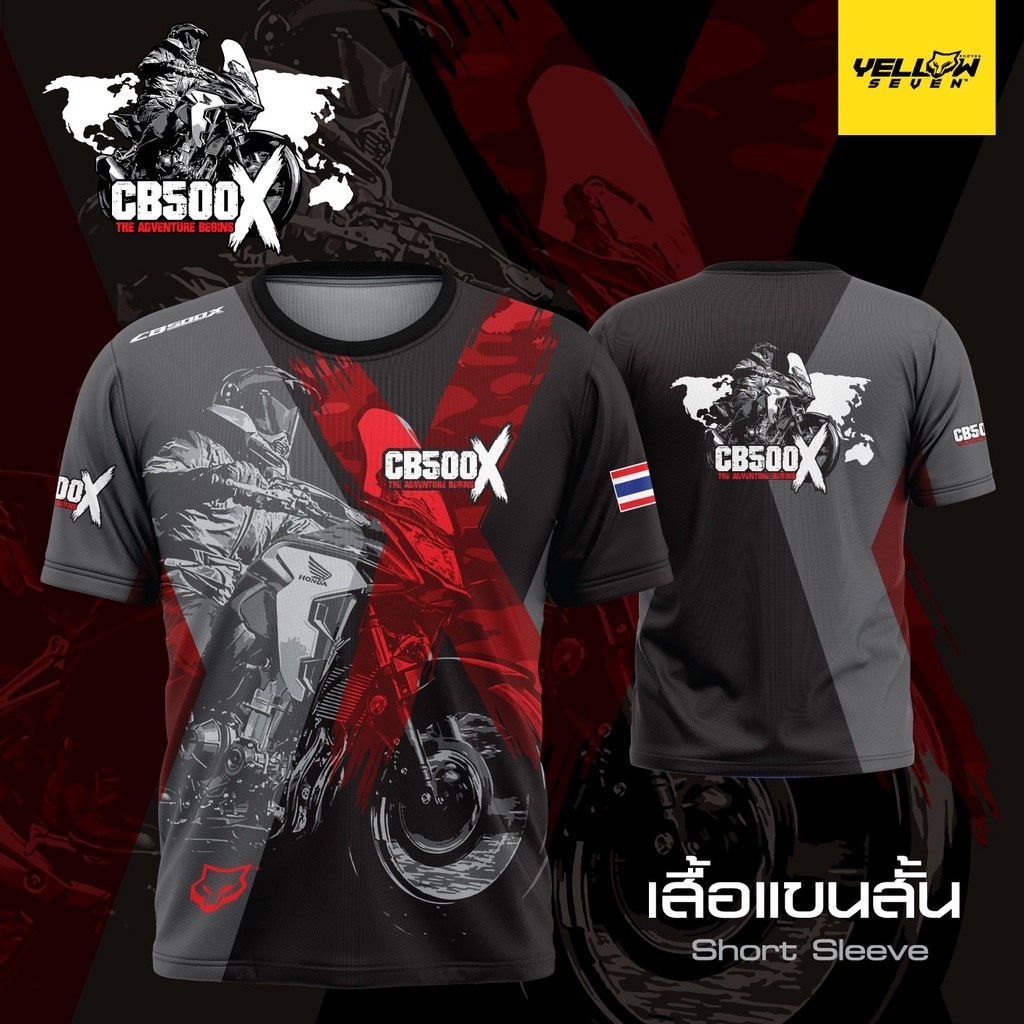 เสื้อยืดแขนสั้นคอกลมรถจักรยานยนต์ Honda Cb500x