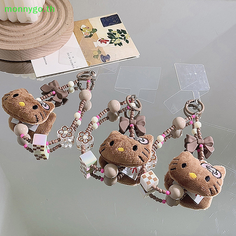 Monnygo Kawaii Sanrio Mobile จี้ Hello Kitty Anti-lost Lanyard Key สั้นข้อมือเชือกสีแดงเครื่องประดับพวงกุญแจอะนิเมะผู้หญิงมือถือโซ่ ของเล่นน่ารักพวงกุญแจ Kawaii โทรศัพท์มือถือ C