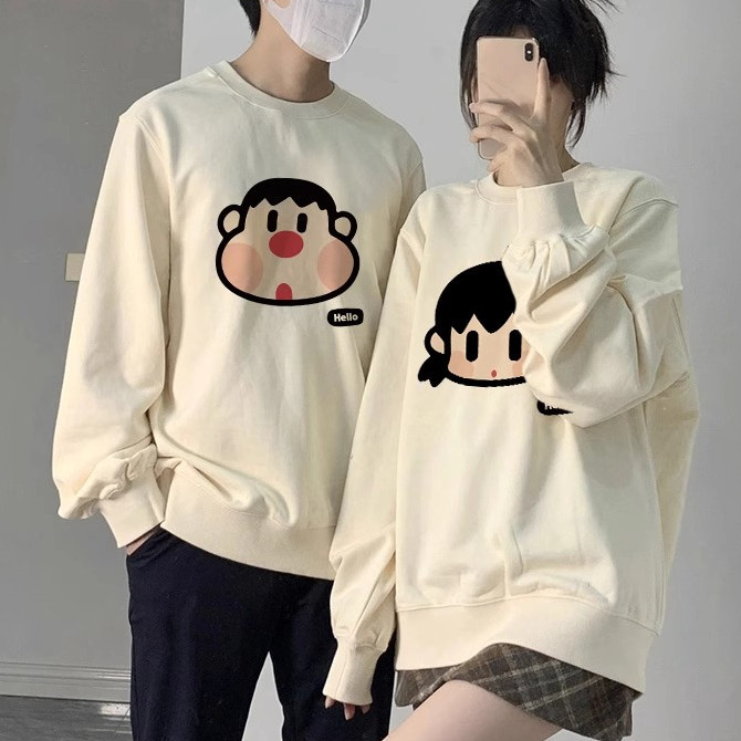 การ์ตูนเสื้อแขนยาวผู้หญิงหลวมเสื้อสวมหัวฮาราจูกุเสื้อคู่