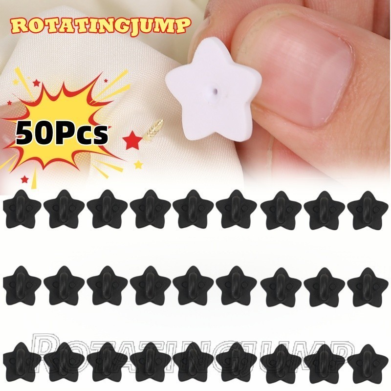 50 ชิ้นสีดําสีขาว Star รูปด้านหลังคลัทช์หมวก - DIY เสื้อผ้าอุปกรณ์เสริม - Stoppers บีบคลิป - เล็บ Tie Tack Lapel Pin - ด้านหลังคลัทช์หมวก - Keepers สําหรับป้ายเปลี่ยน