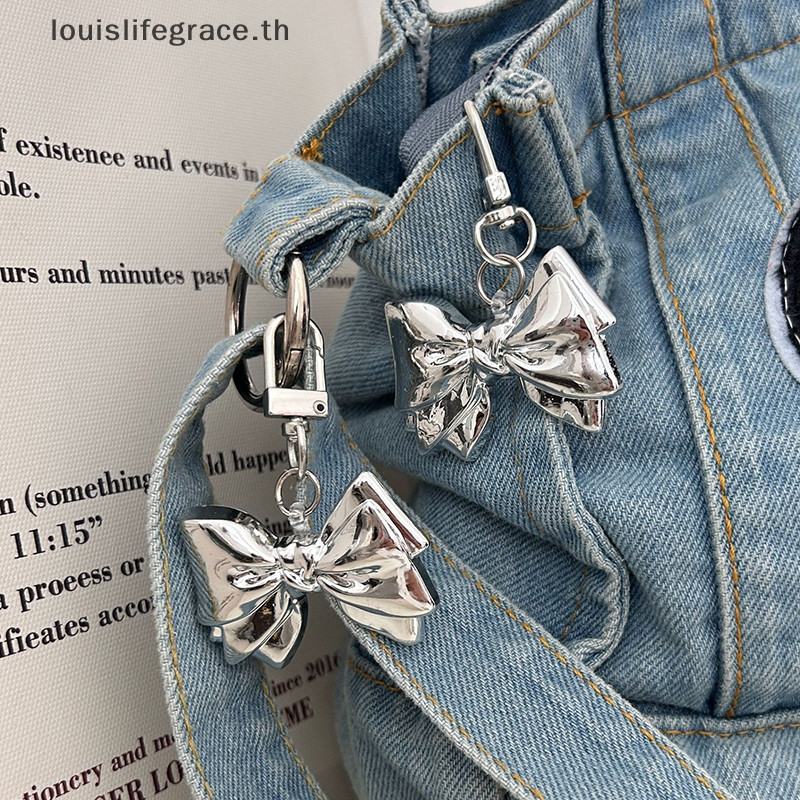 Lgth Y2K โบว์พวงกุญแจ Vintage โลหะ Bowknot Key แหวนแฟชั่นรถกระเป๋าถือตกแต่งจี้อุปกรณ์เสริม HOT