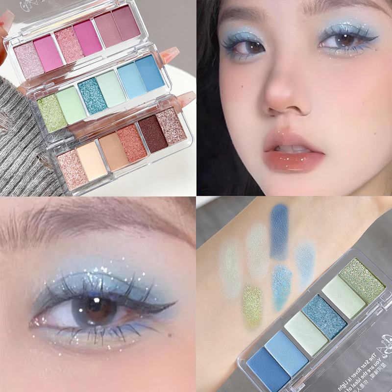 6 สี Shimmer Smokey Blue Eyeshadow Palette - สีอายแชโดว์ความอิ่มตัวต่ํา - อายแชโดว์ประกายมุกติดทนนาน