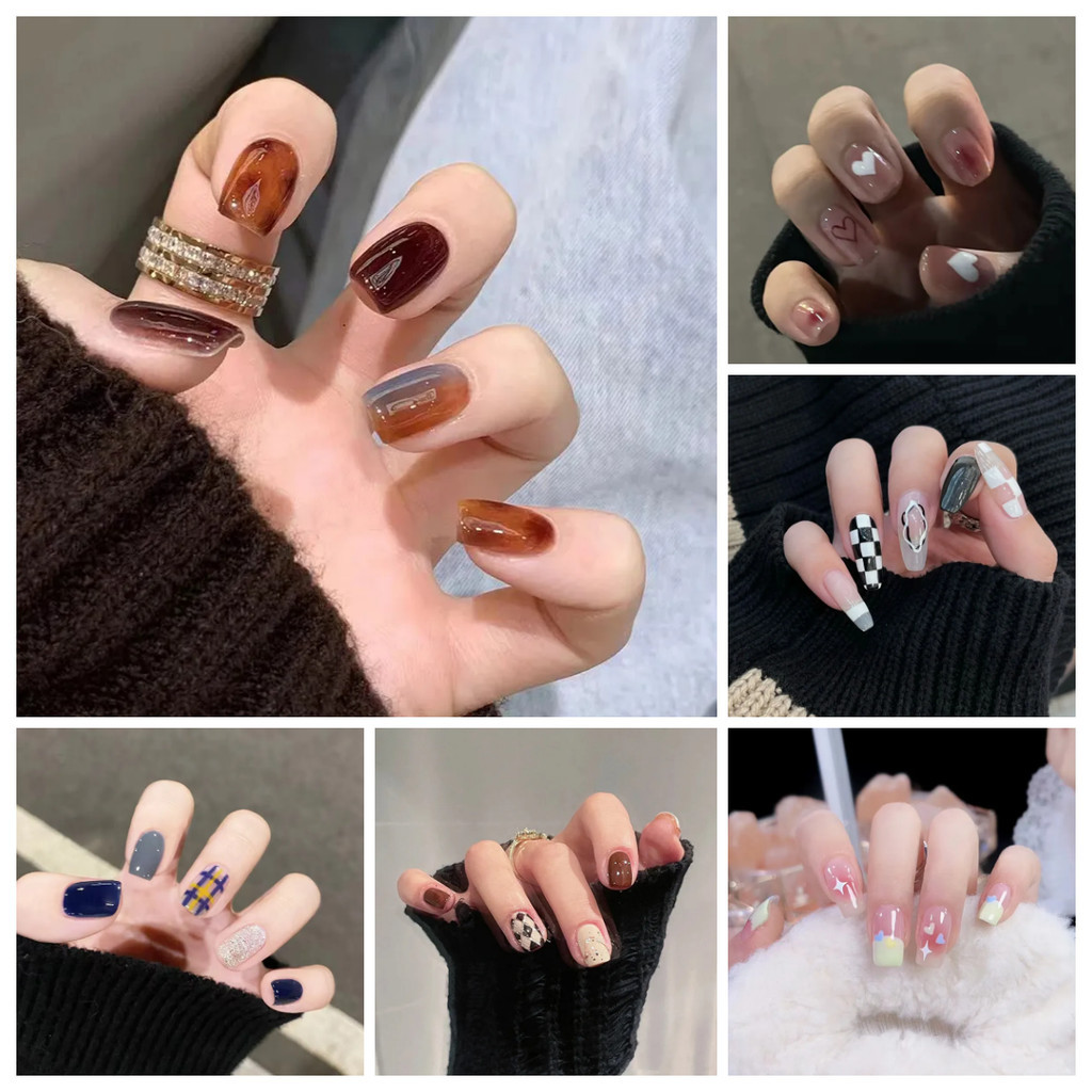 （เครื่องมือให้อาหาร）เล็บแฟชั่น เล็บปลอม ชนิดอะคริลิค สไตล์ฝรั่งเศส สีขาว ชมพู 24 ชิ้น