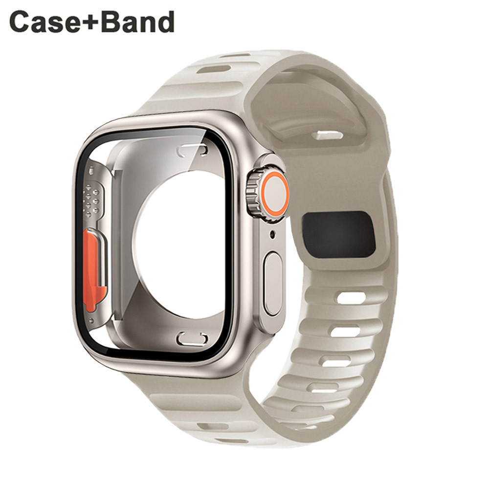 เคสซิลิโคนและสาย apple Watch สําหรับสายนาฬิกา IWatch Case 44mm 45mm 41mm 40mm ป้องกันหน้าจอเปลี่ยน U