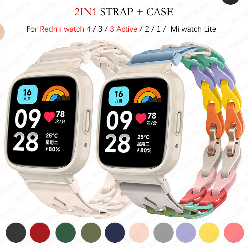 2in1 Hollow Out Strap สําหรับ Redmi watch 4 / 3 Active / 3 / 2 / 1 / Mi watch Lite สร้อยข้อมือคู่สีสัน Band กีฬาสายรัดข้อมือ