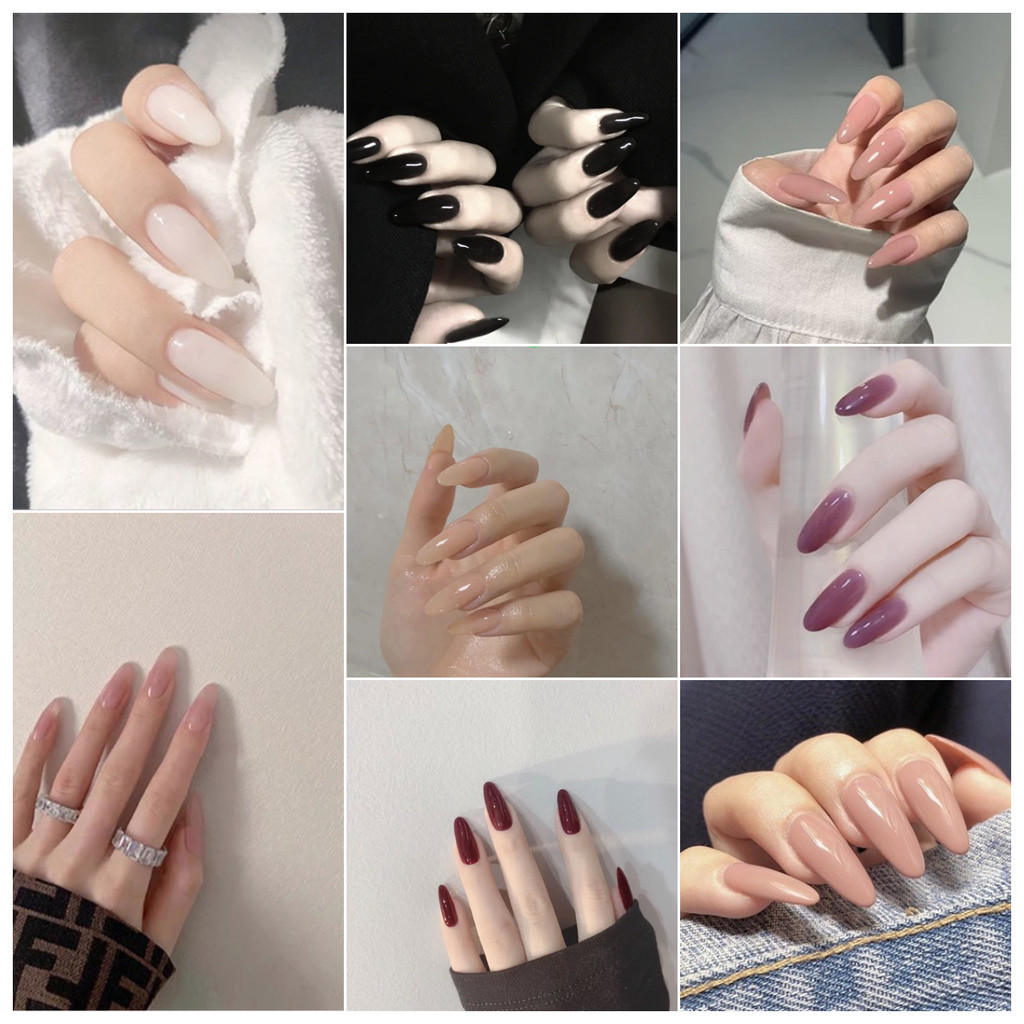FREE Glue2024 ใหม่ล่าสุด 24 ชิ้น Nail Art เล็บปลอมฝรั่งเศสชุดกาวอะคริลิคเล็บเต็ม COD CY