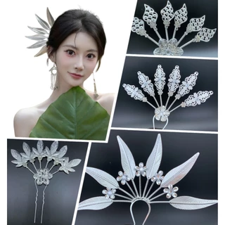 Vintage jewelry เครื่องประดับผม ชุดไทย ปิ่นปักผมออเจ้า สีทอง หลายสไตล์ ปิ่นปักผมใบไม้สีขาว