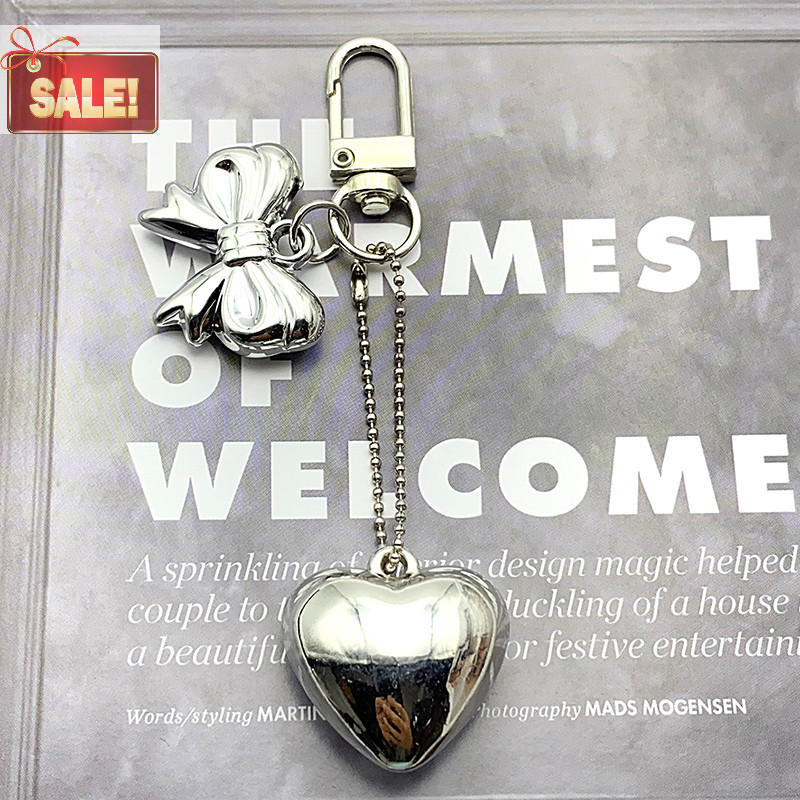 Bl Ins สไตล์ Silver Love Key Chain สามมิติหัวใจ Bowknot โทรศัพท์จี้หูฟัง Charm กระเป๋าตกแต่งพวงกุญแจรถ A