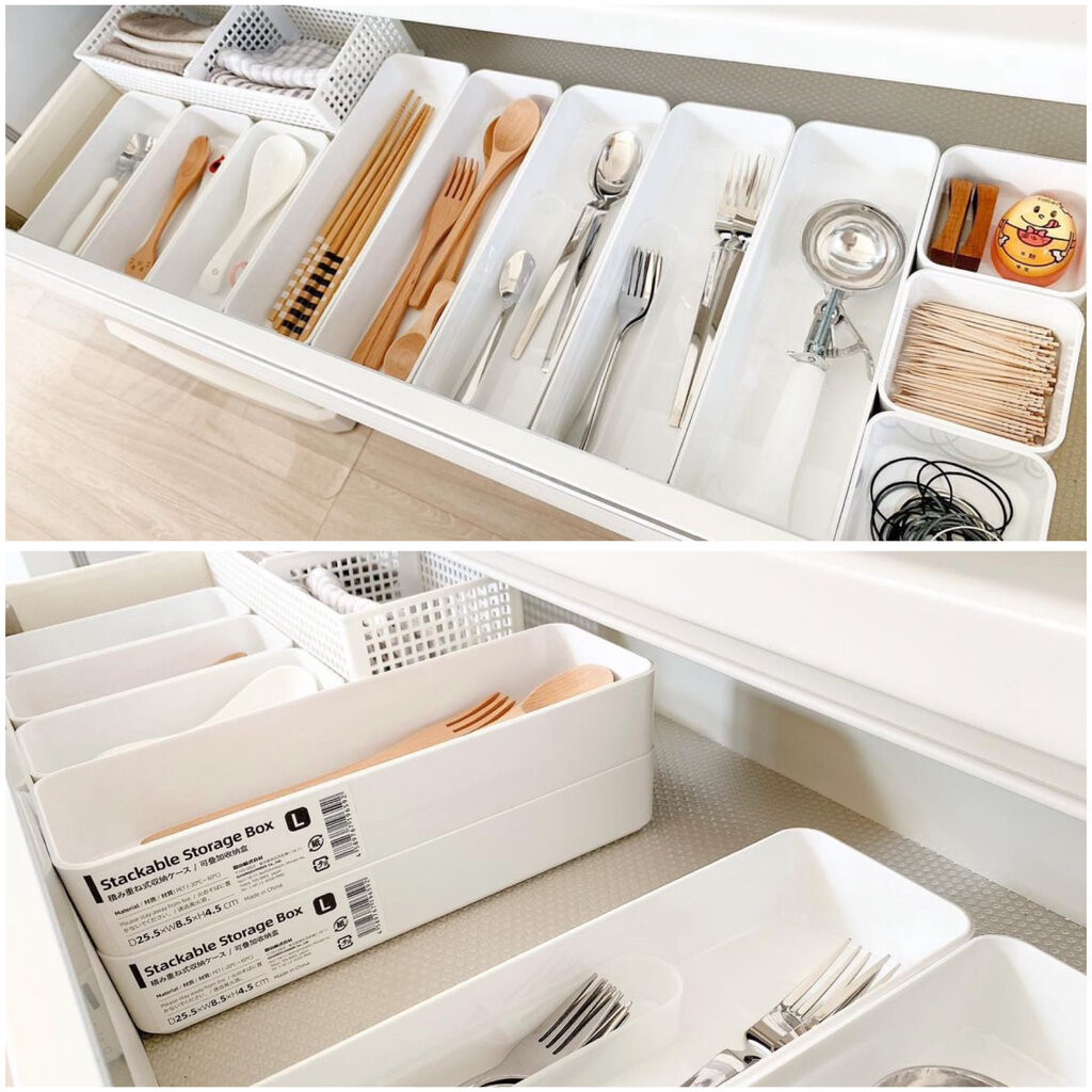 Omocha - (New) White partition box กล่องจัดระเบียบลิ้นชัก กล่องแบ่งสัดส่วนเก็บช้อน