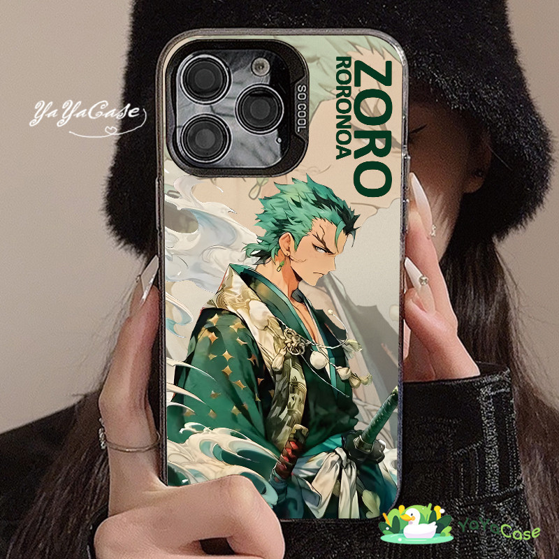 สำหรับ iPhone11 13 Cool Case For เคสไอโฟน14 15 12 Pro Max X XR XS MAX 7 8 Plus นักดาบรุ่น Zoro สไตล์ ขั้นสูง สีเงิน เคส