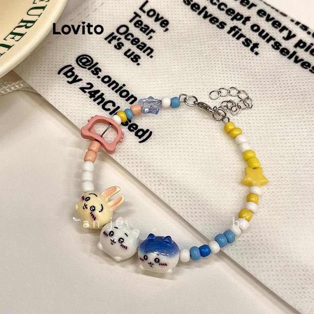Lovito สร้อยข้อมือการ์ตูนน่ารักขอบธรรมดาลูกปัดดาวแมวสร้อยข้อมือการ์ตูนกระต่ายสำหรับผู้หญิง LFA42129