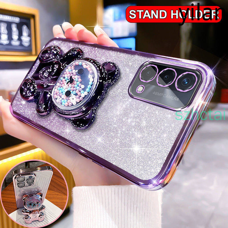 เคส oppo a74 4g a95 a74 5g วงเล็บหมุน 360 °เคสโทรศัพท์บรรเทาความเครียดหมีลูกปัดสีสันสดใสขาตั้งพับได้เคส TPU แบบนุ่ม เคสโทรศัพท์ oppo a74 4g a95 a74 5g