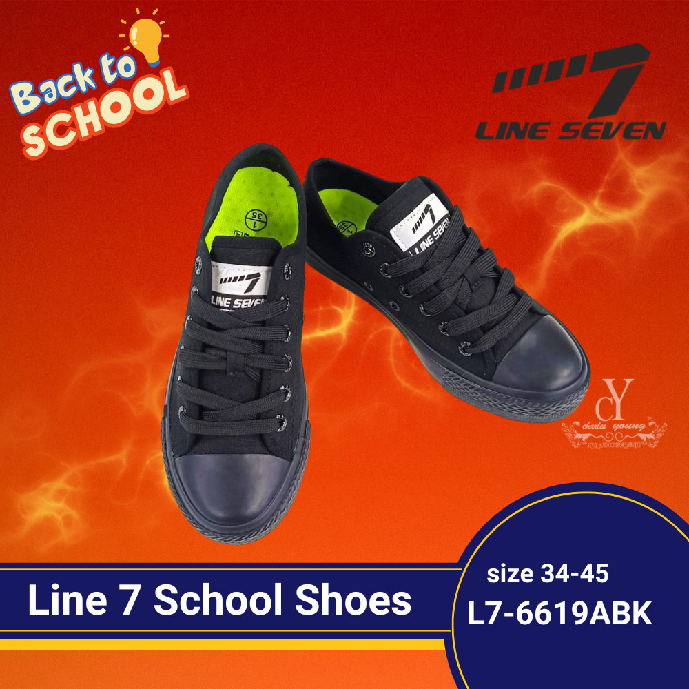 LINE 7 6619ABK Black Shoe | Kasut Sekolah LINE 7 Hitam / Kasut Sekolah Hitam