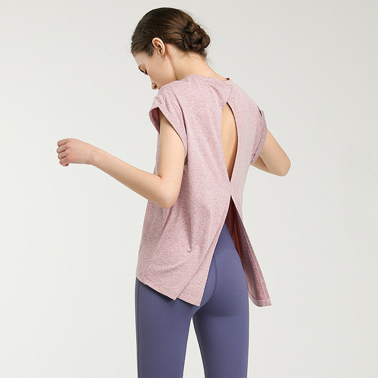 Leorrey-กีฬาแขนสั้นเสื้อยืดกีฬาปกเสื้อโยคะด้านบนวิ่งออกกำลังกายเสื้อยืด