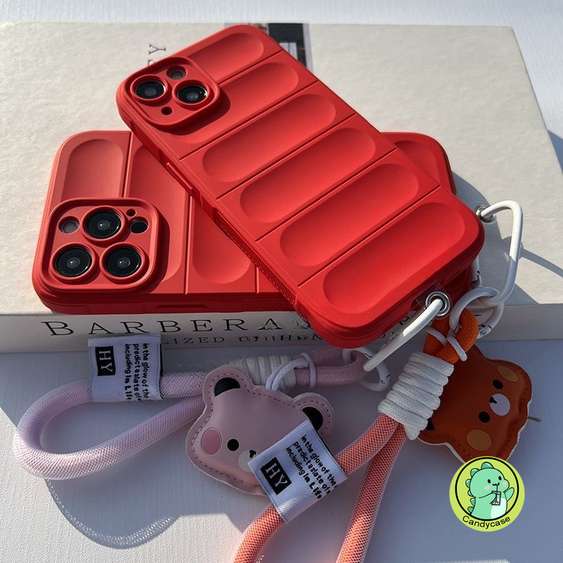 ปลอกพร้อมสายรัดสําหรับ Xiaomi 15 14T Pro Poco X7 Pro M7 Pro C75 F6 Pro 5G 4G Simple 3D สเตอริโอน่ารักการ์ตูนหมีสายรัดข้อมือกันกระแทก Slip Matte Soft Case - รูปที่ 6