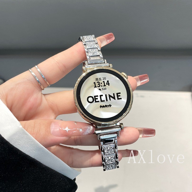โลหะสแตนเลสสตีลเพชรสร้อยข้อมือสายคล้อง สําหรับ Samsung Galaxy Watch 7 5 4 6 Classic 40 41 20 22 มม. รองรับ 5/pro/active 2/s3