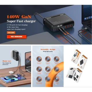 LDNIO A6140C Super fast charging อุปกรณ์ขยายหัวชาร์จ USB-A*3 , USB-C*3 สวิตซ์เปิด-ปิด จอLED รองรับการชาร์140W Max