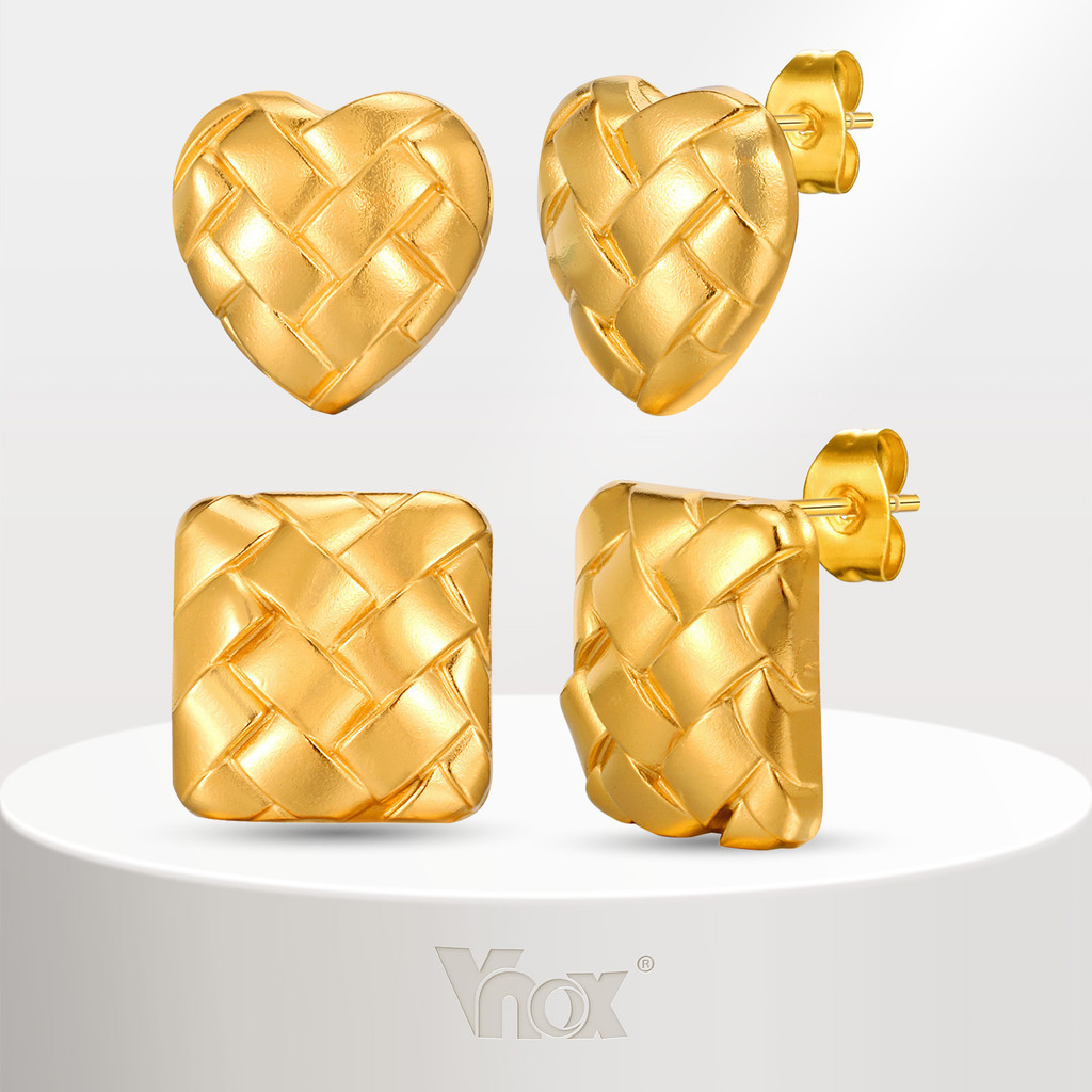 Vnox Heart Squareทอต่างหูผู้หญิงสาว,18K Gold Classic Daily สแตนเลส Hypoallergenic Stud ต่างหูของขวัญ