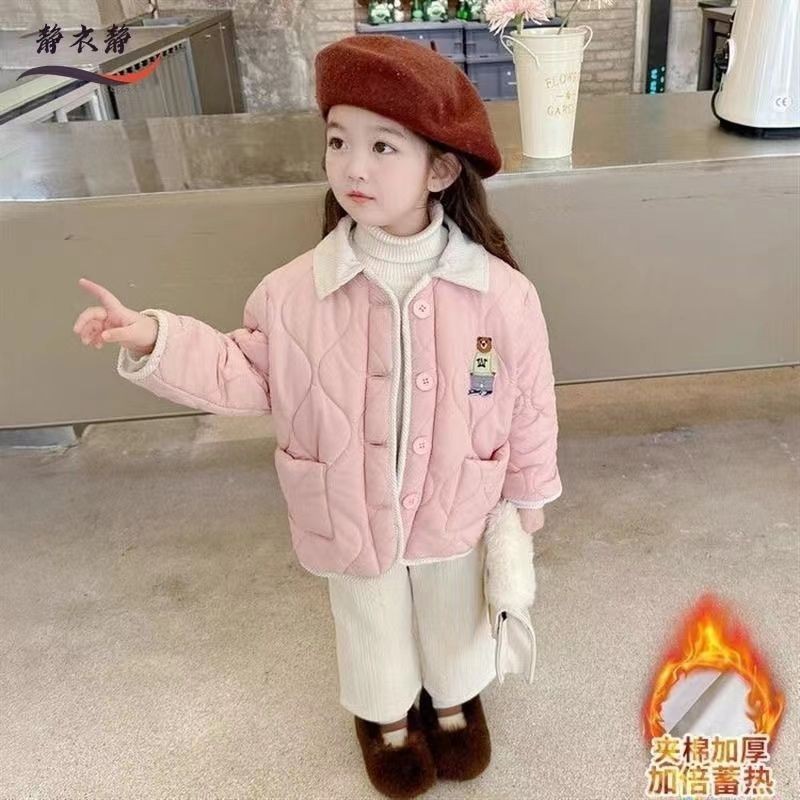 เสื้อแจ็คเก็ตกันหนาวเด็ก#女童棉服外套秋冬季新款韩版加绒棉袄中小童女宝轻薄儿童棉衣