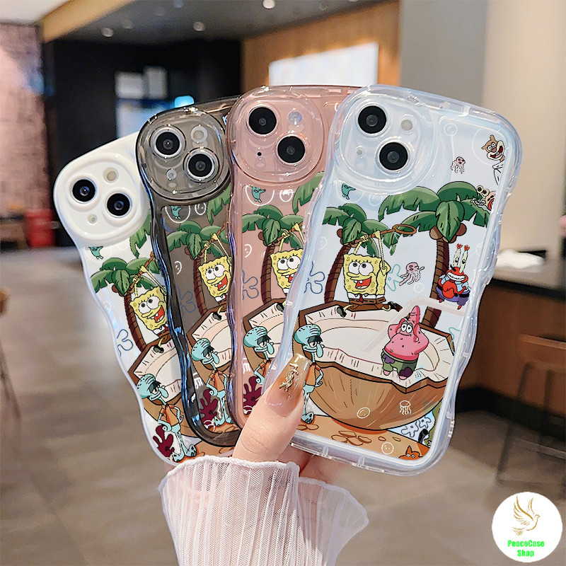 COD-ในไทย เคส สปันจ์บ็อบน่ารัก เกาะทะเลทรายมะพร้าวครึ่งลูก สําหรับiPhone 7 8 X 11 12 13 14 15TPUคู่รักขอบคลื่นซิลิโคนเคส