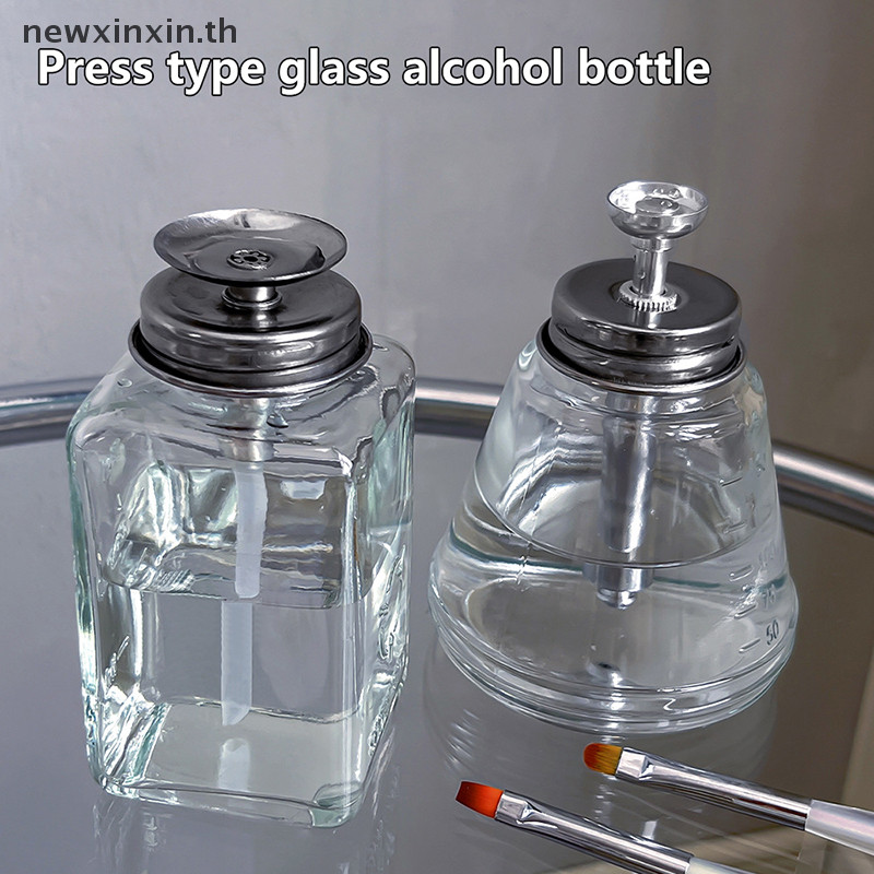 ^N^ 180ml Push Down Glass Empty Pump Dispenser สําหรับเล็บแต่งหน้า Remover ล้างขวด Liquid Cleanser Storag {T}
