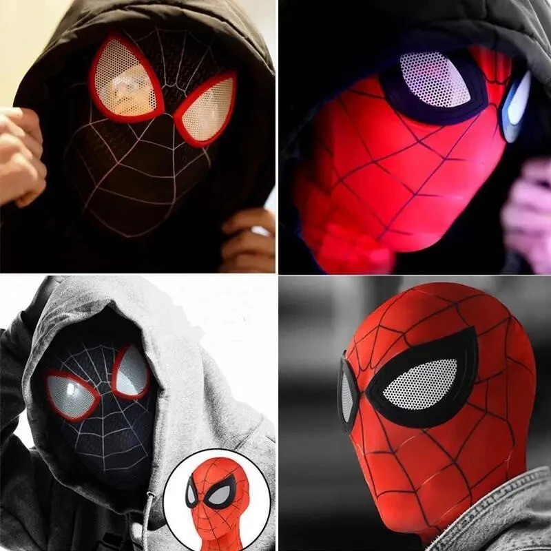 หน้ากากสไปเดอร์แมนซูเปอร์ฮีโร่ Miles Morales Peter Parker Spider Man คอสเพลย์หน้ากาก Spider หมวกกันน็อคฮาโลวีนเครื่องแต่งกาย Props สําหรับผู้ใหญ่