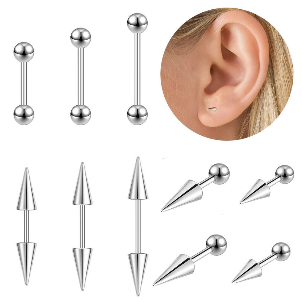 1 Pc 16G/18G สแตนเลสสตีลหู Lobe หูเจาะกระดูกอ่อนสตั๊ดต่างหูอุตสาหกรรม Barbell เจาะ