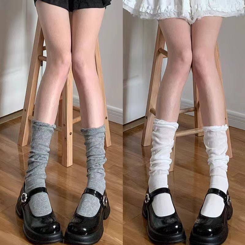 ถุงเท้ายาว ถุงเท้าถักแฟชั่นสตรี สีทึบ นุ่ม สบาย สไตล์บัลเล่ต์